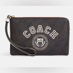 *NEW* Coach CB855 Women's Zip Wristlet In Signature Canvas w/ Varsity Motif